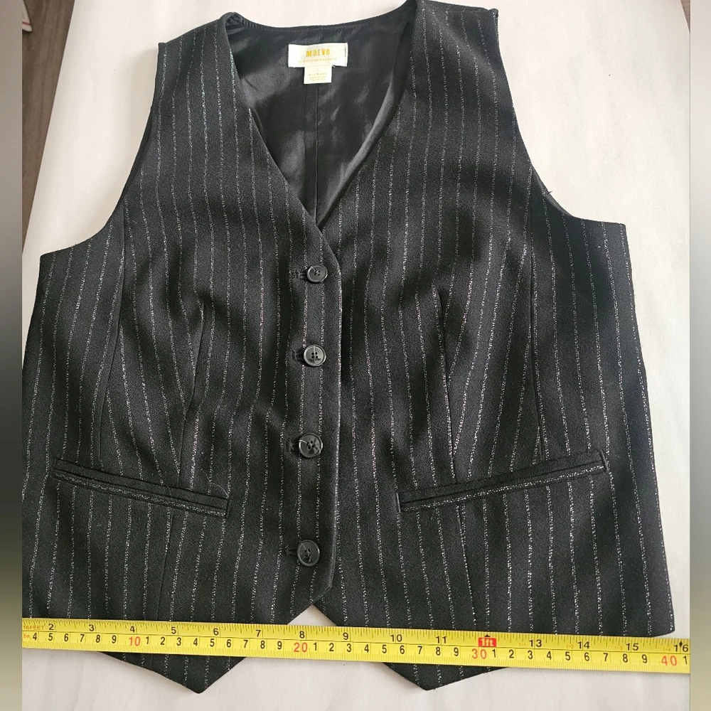 Mave Metallic Striped Vest Blk Slvr XS Excellent Condition Anthropologie - Picture 11 of 11